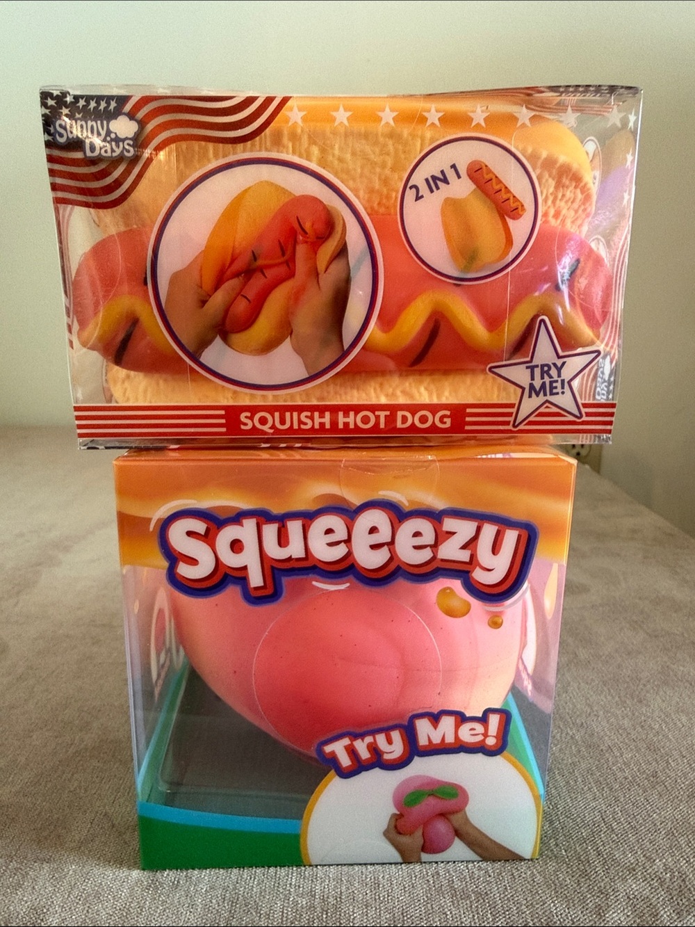 Sunny Days Squeezy Peach & Hot Dog Fidget Toys | New